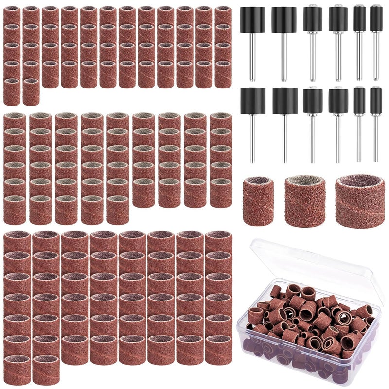 BAGTeck 162 Pieces Sanding Drums Kit Drum Sander for Drill with Storage Box Including 150 Pieces Sanding Band Sleeves and 12 Pieces Drum Mandrels for Rotary Tool- 120 Grit - Image 1